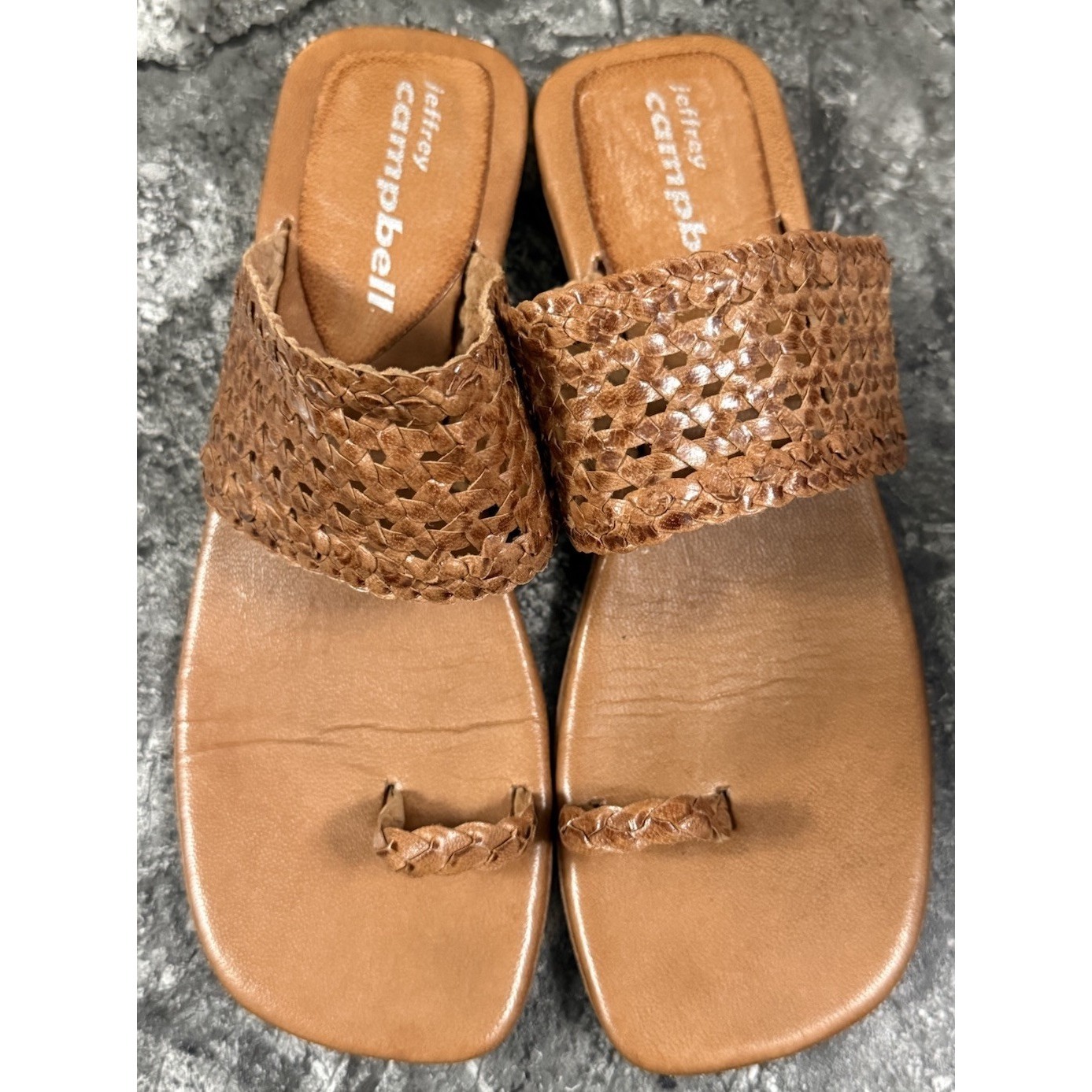 Jeffrey Campbell Womens Woven Leather Toe Loop Sandal Slides Brown Sz 6/37